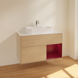 Тумба под раковину Villeroy & Boch Finion 100х50,1 см с подсветкой МДФ шпон дуба/стекло белое матовое F371HBPC