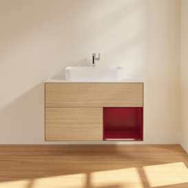 Тумба под раковину Villeroy & Boch Finion 100х50,1 см с подсветкой МДФ шпон дуба/стекло белое матовое F371HBPC