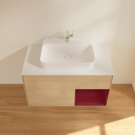 Тумба под раковину Villeroy & Boch Finion 100х50,1 см с подсветкой МДФ шпон дуба/стекло белое матовое F371HBPC