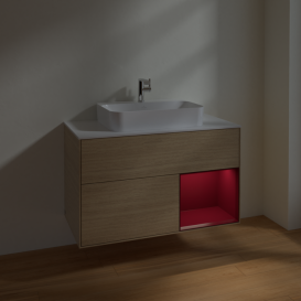 Тумба под раковину Villeroy & Boch Finion 100х50,1 см с подсветкой МДФ шпон дуба/стекло белое матовое F371HBPC