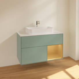 Тумба под раковину Villeroy & Boch Finion 100х50,1 см с подсветкой МДФ оливковый матовый лак/стекло белое матовое F371HFGM