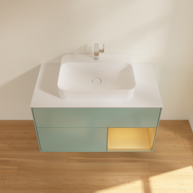 Тумба под раковину Villeroy & Boch Finion 100х50,1 см с подсветкой МДФ оливковый матовый лак/стекло белое матовое F371HFGM