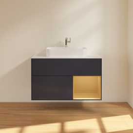 Тумба под раковину Villeroy & Boch Finion 100х50,1 см с подсветкой МДФ темно-синий матовый лак/стекло белое матовое F371HFHG