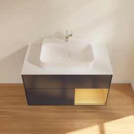 Тумба под раковину Villeroy & Boch Finion 100х50,1 см с подсветкой МДФ темно-синий матовый лак/стекло белое матовое F371HFHG