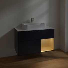 Тумба под раковину Villeroy & Boch Finion 100х50,1 см с подсветкой МДФ темно-синий матовый лак/стекло белое матовое F371HFHG