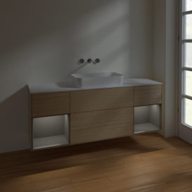 Тумба под раковину Villeroy & Boch Finion 160х50,1 см с подсветкой МДФ шпон дуба/стекло белое матовое F741GKPC