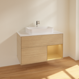 Тумба под раковину Villeroy & Boch Finion 100х50,1 см с подсветкой МДФ шпон дуба/стекло белое матовое F371HFPC