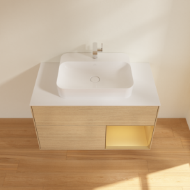 Тумба под раковину Villeroy & Boch Finion 100х50,1 см с подсветкой МДФ шпон дуба/стекло белое матовое F371HFPC