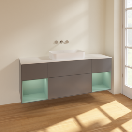 Тумба под раковину Villeroy & Boch Finion 160х50,1 см с подсветкой МДФ антрацит матовый лак/стекло белое матовое F741GMGK