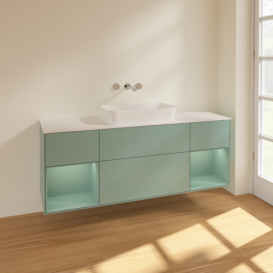 Тумба под раковину Villeroy & Boch Finion 160х50,1 см с подсветкой МДФ оливковый матовый лак/стекло белое матовое F741GMGM