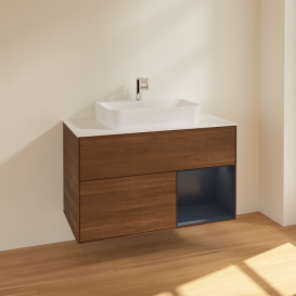 Тумба под раковину Villeroy & Boch Finion 100х50,1 см с подсветкой МДФ шпон грецкого ореха/стекло белое матовое F371HGGN