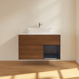 Тумба под раковину Villeroy & Boch Finion 100х50,1 см с подсветкой МДФ шпон грецкого ореха/стекло белое матовое F371HGGN