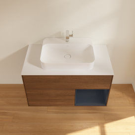 Тумба под раковину Villeroy & Boch Finion 100х50,1 см с подсветкой МДФ шпон грецкого ореха/стекло белое матовое F371HGGN