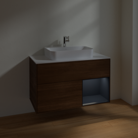 Тумба под раковину Villeroy & Boch Finion 100х50,1 см с подсветкой МДФ шпон грецкого ореха/стекло белое матовое F371HGGN