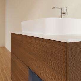 Тумба под раковину Villeroy & Boch Finion 100х50,1 см с подсветкой МДФ шпон грецкого ореха/стекло белое матовое F371HGGN