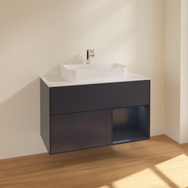 Тумба під раковину Villeroy & Boch Finion 100х50,1 см із підсвічуванням МДФ темно-синій матовий лак/скло біле матове F371HGHG