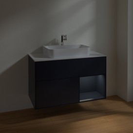 Тумба под раковину Villeroy & Boch Finion 100х50,1 см с подсветкой МДФ темно-синий матовый лак/стекло белое матовое F371HGHG