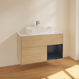 Тумба под раковину Villeroy & Boch Finion 100х50,1 см с подсветкой МДФ шпон дуба/стекло белое матовое F371HGPC