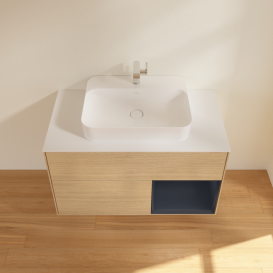 Тумба под раковину Villeroy & Boch Finion 100х50,1 см с подсветкой МДФ шпон дуба/стекло белое матовое F371HGPC