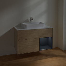Тумба под раковину Villeroy & Boch Finion 100х50,1 см с подсветкой МДФ шпон дуба/стекло белое матовое F371HGPC