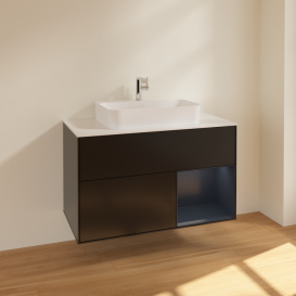 Тумба під раковину Villeroy & Boch Finion 100х50,1 см із підсвічуванням МДФ чорний матовий лак/скло біле матове F371HGPD