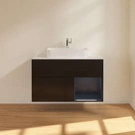 Тумба под раковину Villeroy & Boch Finion 100х50,1 см с подсветкой МДФ черный матовый лак/стекло белое матовое F371HGPD