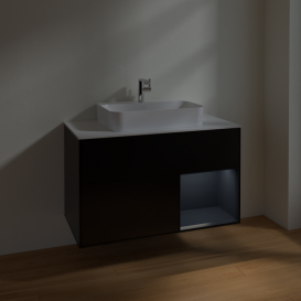 Тумба под раковину Villeroy & Boch Finion 100х50,1 см с подсветкой МДФ черный матовый лак/стекло белое матовое F371HGPD