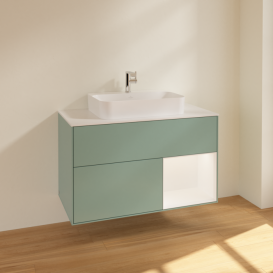 Тумба под раковину Villeroy & Boch Finion 100х50,1 см с подсветкой МДФ оливковый матовый лак/стекло белое матовое F371MTGM