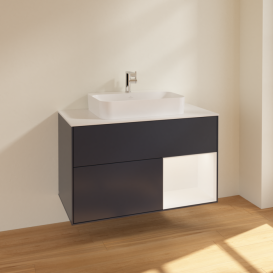 Тумба под раковину Villeroy & Boch Finion 100х50,1 см с подсветкой МДФ темно-синий матовый лак/стекло белое матовое F371MTHG