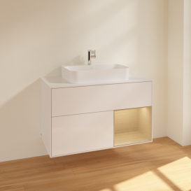 Тумба под раковину Villeroy & Boch Finion 100х50,1 см с подсветкой МДФ глянцевый белый лак/стекло белое матовое F371PCGF