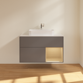 Тумба под раковину Villeroy & Boch Finion 100х50,1 см с подсветкой МДФ антрацит матовый лак/стекло белое матовое F371PCGK