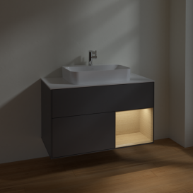 Тумба под раковину Villeroy & Boch Finion 100х50,1 см с подсветкой МДФ антрацит матовый лак/стекло белое матовое F371PCGK