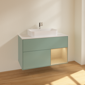 Тумба под раковину Villeroy & Boch Finion 100х50,1 см с подсветкой МДФ оливковый матовый лак/стекло белое матовое F371PCGM