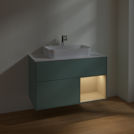 Тумба под раковину Villeroy & Boch Finion 100х50,1 см с подсветкой МДФ оливковый матовый лак/стекло белое матовое F371PCGM