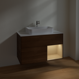 Тумба под раковину Villeroy & Boch Finion 100х50,1 см с подсветкой МДФ шпон грецкого ореха/стекло белое матовое F371PCGN