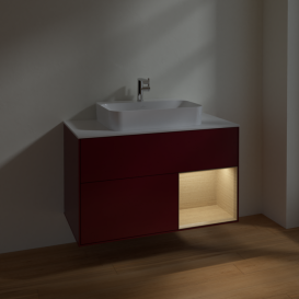 Тумба под раковину Villeroy & Boch Finion 100х50,1 см с подсветкой МДФ пион матовый лак/стекло белое матовое F371PCHB