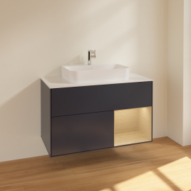 Тумба под раковину Villeroy & Boch Finion 100х50,1 см с подсветкой МДФ темно-синий матовый лак/стекло белое матовое F371PCHG
