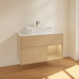Тумба под раковину Villeroy & Boch Finion 100х50,1 см с подсветкой МДФ шпон дуба/стекло белое матовое F371PCPC