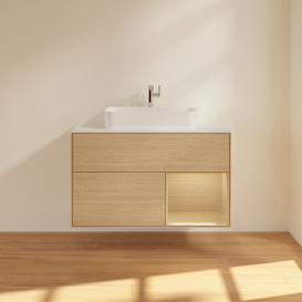 Тумба под раковину Villeroy & Boch Finion 100х50,1 см с подсветкой МДФ шпон дуба/стекло белое матовое F371PCPC