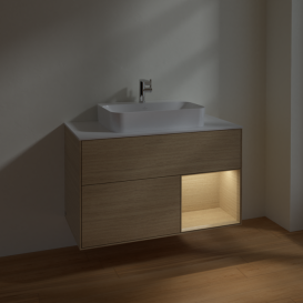 Тумба под раковину Villeroy & Boch Finion 100х50,1 см с подсветкой МДФ шпон дуба/стекло белое матовое F371PCPC