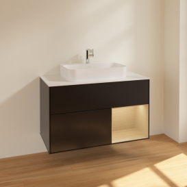 Тумба під раковину Villeroy & Boch Finion 100х50,1 см із підсвічуванням МДФ чорний матовий лак/скло біле матове F371PCPD