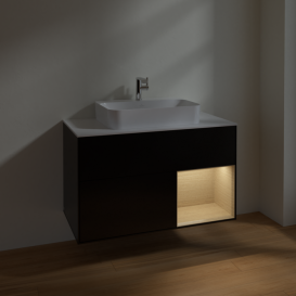 Тумба під раковину Villeroy & Boch Finion 100х50,1 см із підсвічуванням МДФ чорний матовий лак/скло біле матове F371PCPD