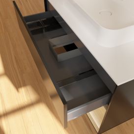 Тумба під раковину Villeroy & Boch Finion 100х50,1 см із підсвічуванням МДФ чорний матовий лак/скло біле матове F371PCPD