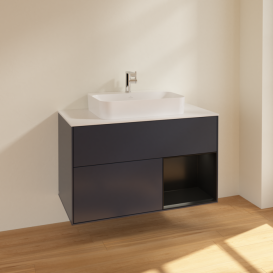 Тумба под раковину Villeroy & Boch Finion 100х50,1 см с подсветкой МДФ темно-синий матовый лак/стекло белое матовое F371PDHG