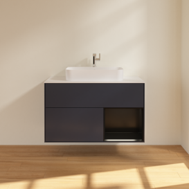 Тумба под раковину Villeroy & Boch Finion 100х50,1 см с подсветкой МДФ темно-синий матовый лак/стекло белое матовое F371PDHG