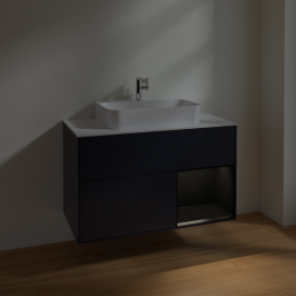 Тумба под раковину Villeroy & Boch Finion 100х50,1 см с подсветкой МДФ темно-синий матовый лак/стекло белое матовое F371PDHG