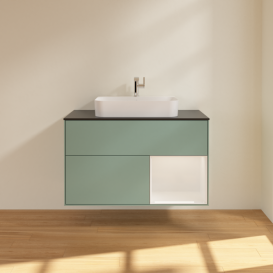 Тумба под раковину Villeroy & Boch Finion 100х50,1 см с подсветкой МДФ оливковый матовый лак/стекло черное матовое F372GFGM