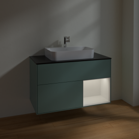 Тумба под раковину Villeroy & Boch Finion 100х50,1 см с подсветкой МДФ оливковый матовый лак/стекло черное матовое F372GFGM