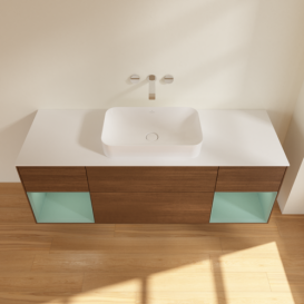 Тумба под раковину Villeroy & Boch Finion 160х50,1 см с подсветкой МДФ шпон грецкого ореха/стекло белое матовое F741GMGN