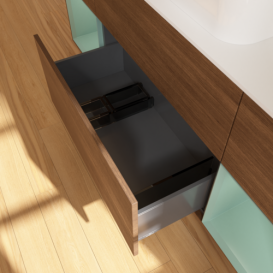 Тумба под раковину Villeroy & Boch Finion 160х50,1 см с подсветкой МДФ шпон грецкого ореха/стекло белое матовое F741GMGN